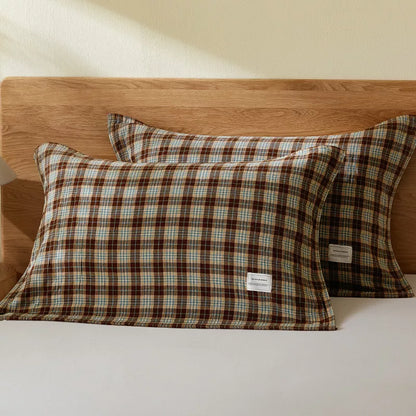 Soft Gauze Cotton Plaid Pillow Towels with Elastic Band, 2-Pack