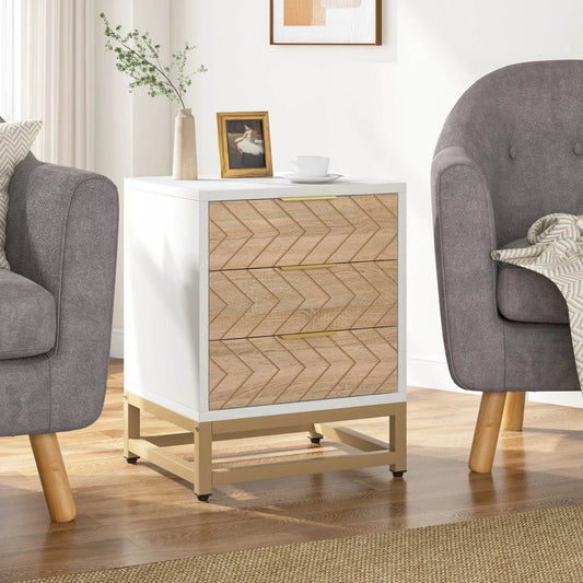 3 Drawers Nightstand Set of 2, Modern Bedside Table with Unique Chevron Design | DSARD - DSARD