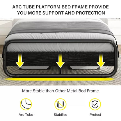 Full Size Metal Bed Frame with Wood Headboard and LED Lights, Storage, Noise-Free - DSARD
