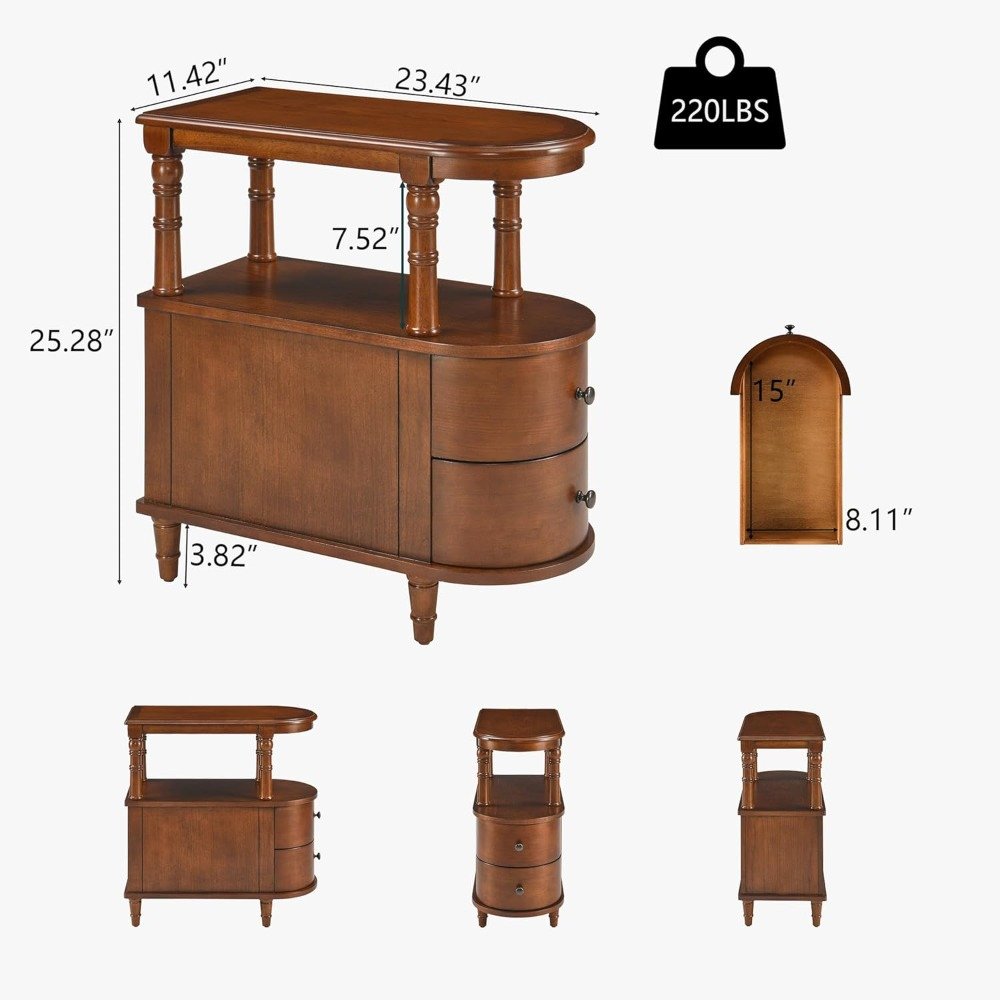 Set of 2 Narrow Wood Premium Nightstands with Drawers