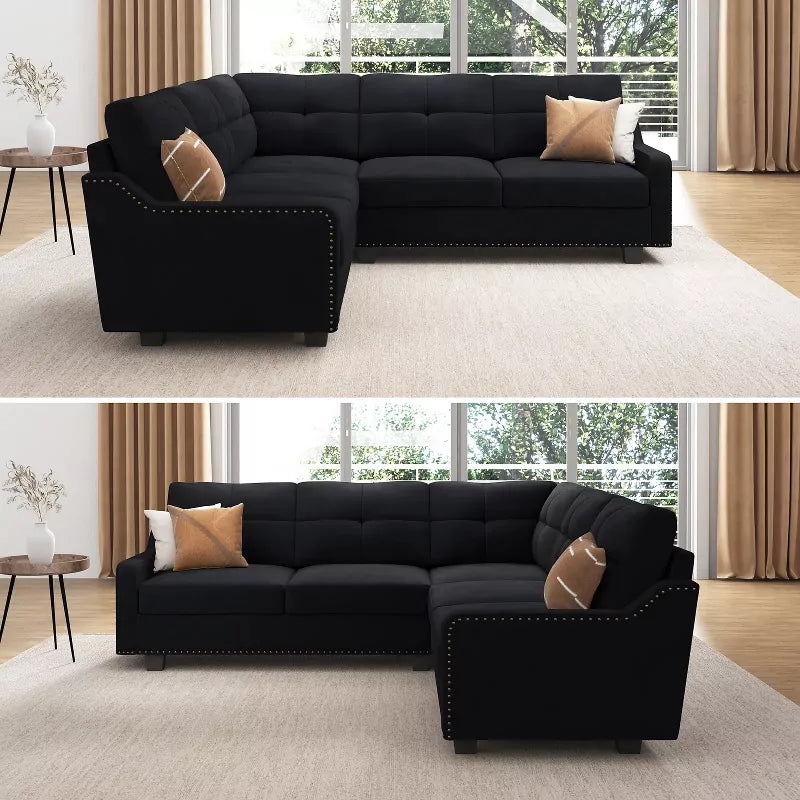 Velvet L-Shaped Convertible Sectional Sofa - DSARD