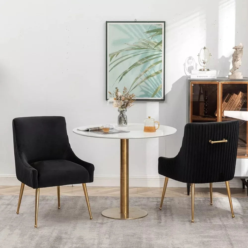Modern Velvet Dining Chair Set of 2 with Gold Legs, Tufted Upholstered Living Room Chairs - DSARD