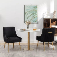 Modern Velvet Dining Chair Set of 2 with Gold Legs, Tufted Upholstered Living Room Chairs - DSARD
