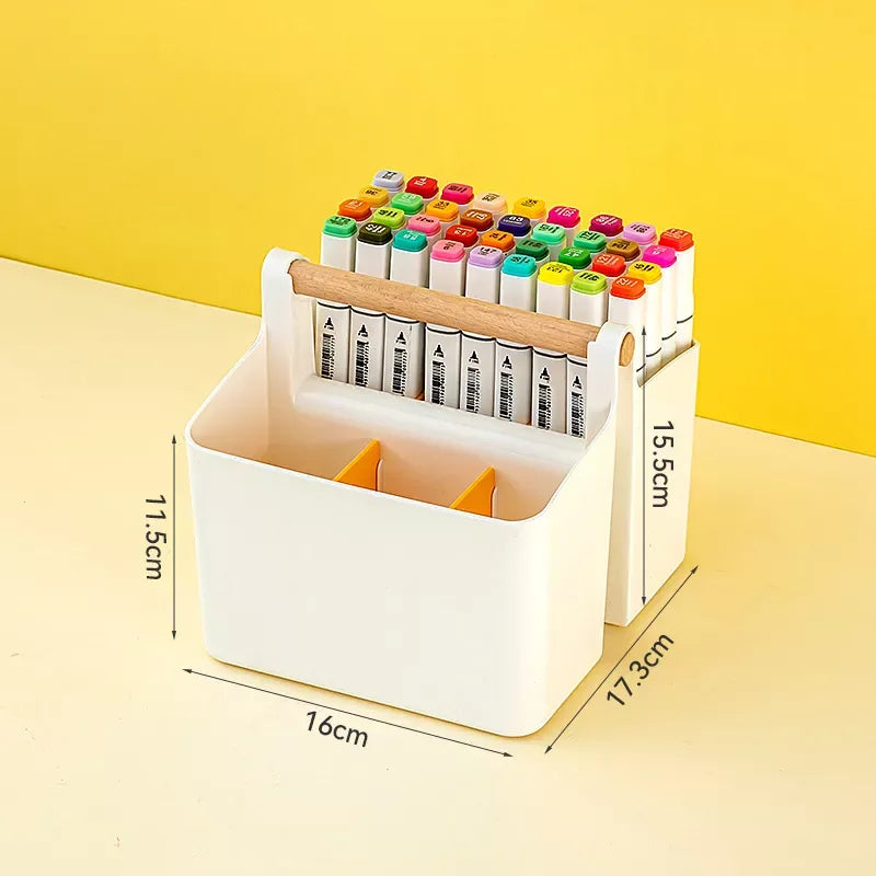 Adjustable Plastic Desktop Organizer Caddy with Wooden Handle - DSARD
