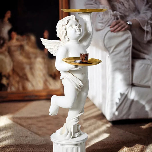 DSARD European Style Cupid Angel Resin Statue with Tray