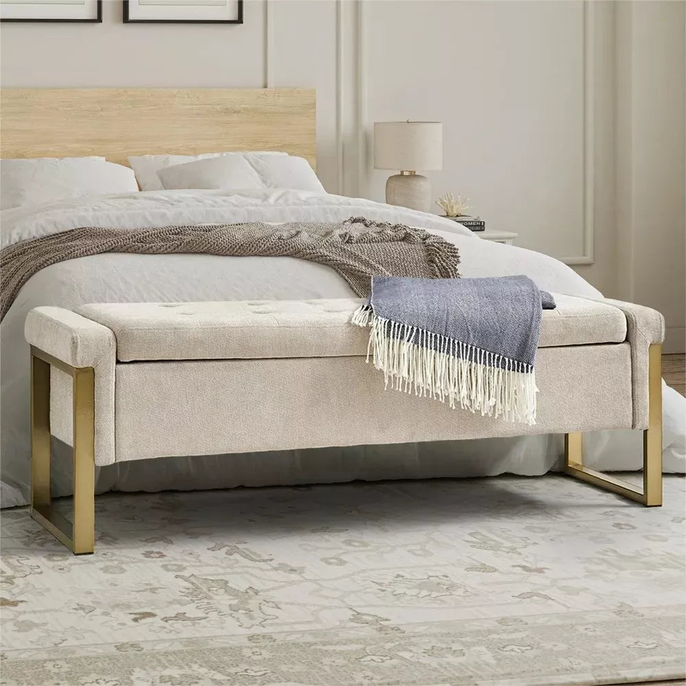 Upholstered Storage Ottoman Bench with Gold Metal Legs for Bedroom & Hallway - DSARD