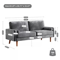 70″ Modern Velvet Love Seat Sofa – 2-Seater Tufted Couch with Pillows - DSARD