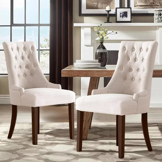 Wingback Upholstered Dining Chairs Set of 2 – Tufted Fabric Accent Chairs - DSARD
