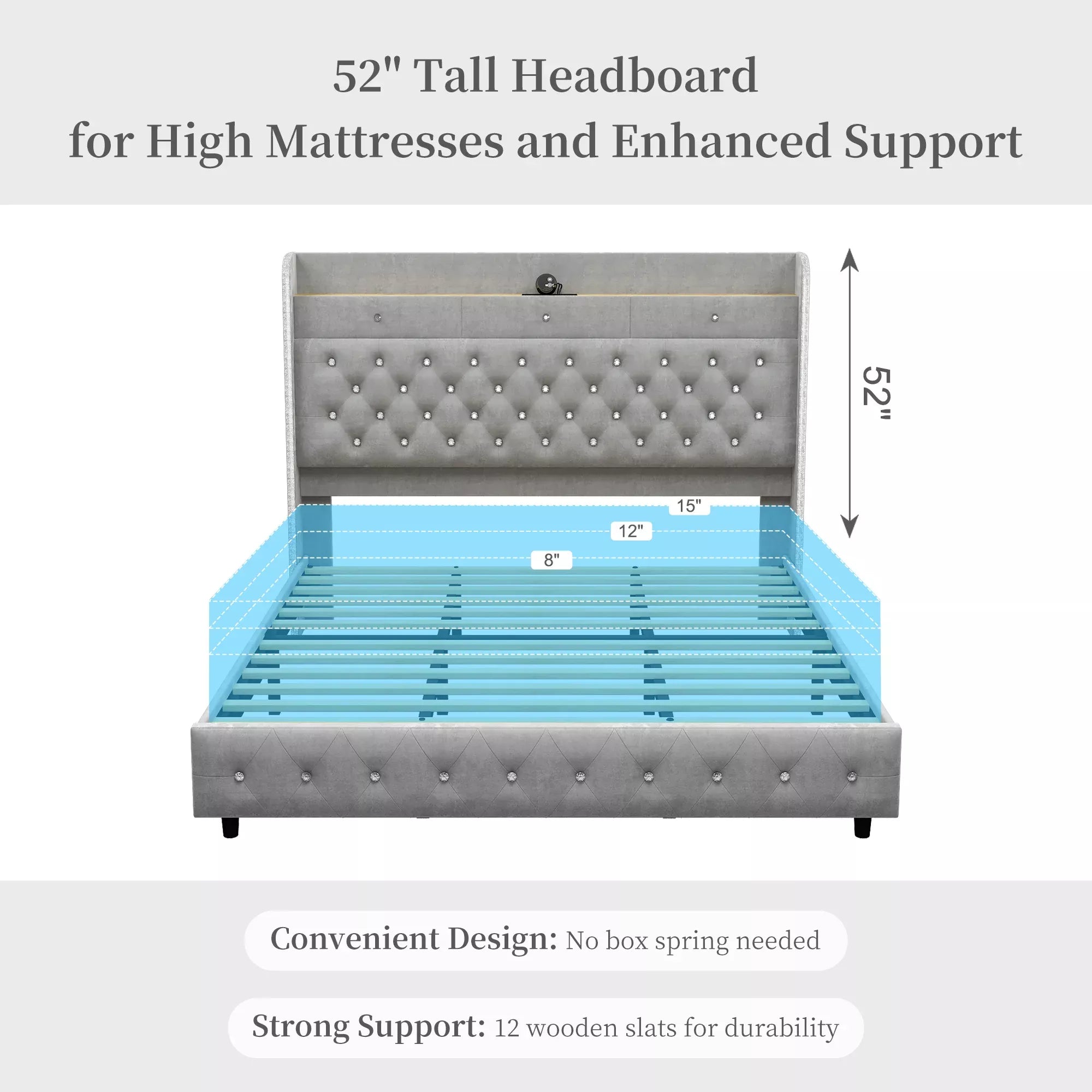 Queen LED Bed with Star Projector, Charging Station & Storage Headboard