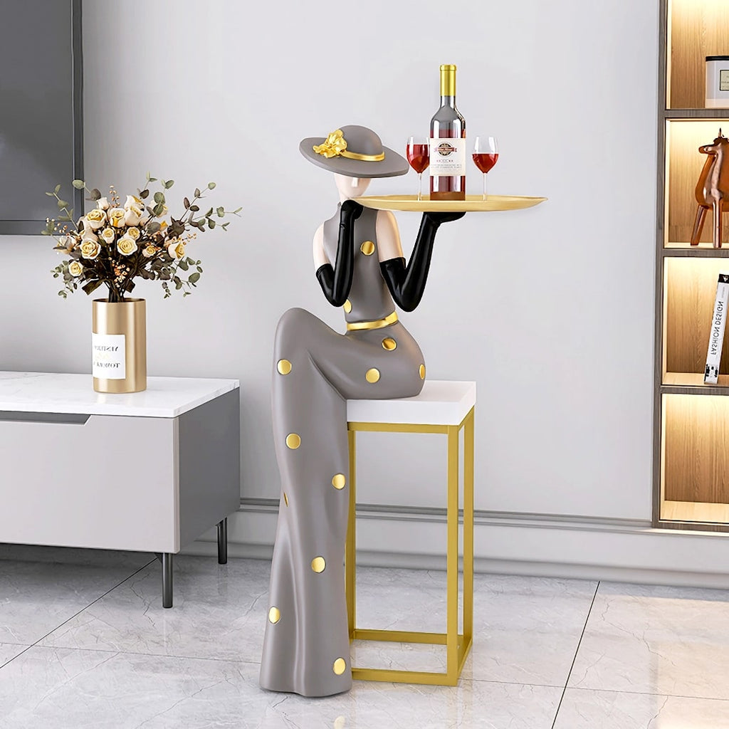 Nordic Abstract Girl Sculpture with Tray – Home Decor Accent