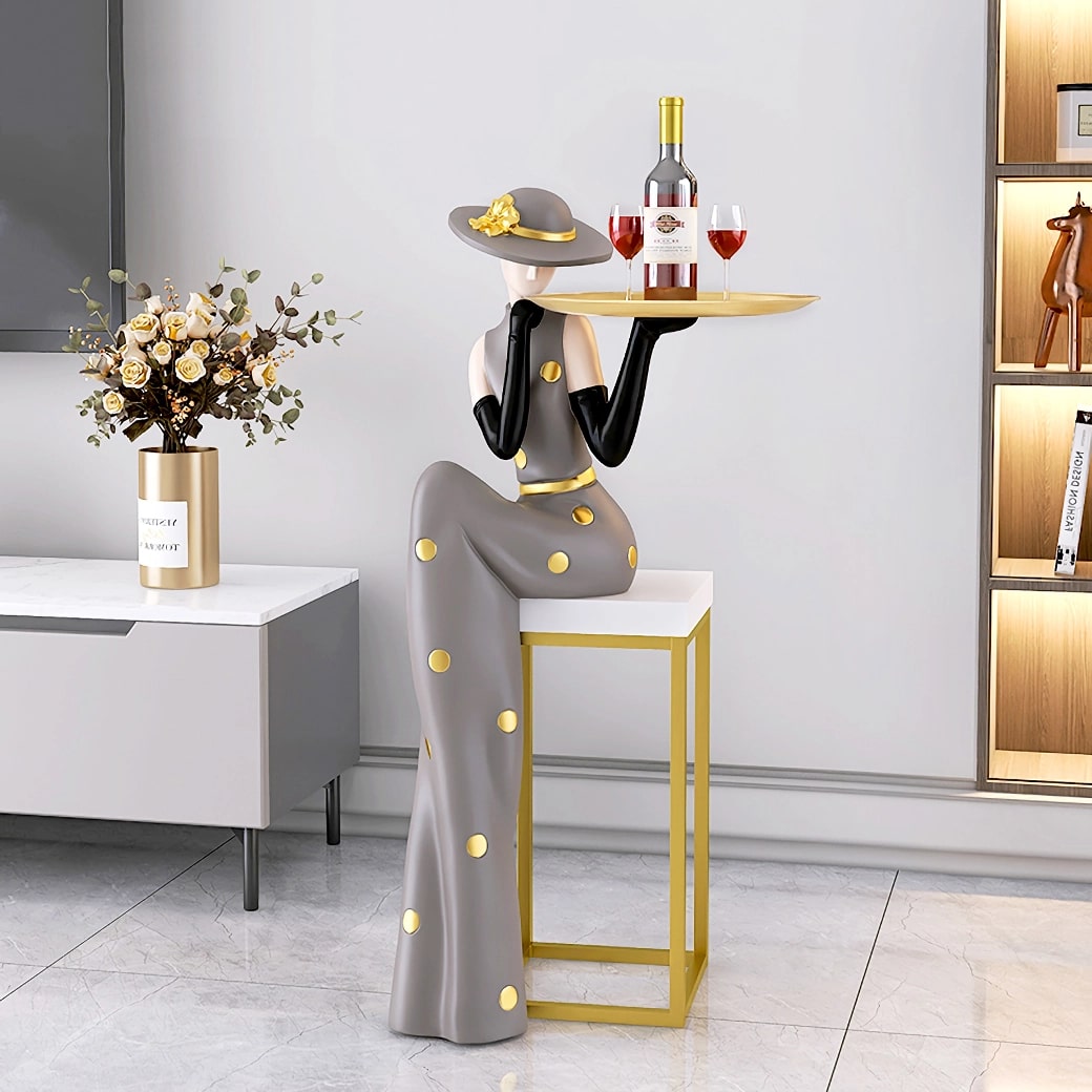Nordic Abstract Girl Sculpture with Tray – Home Decor Accent