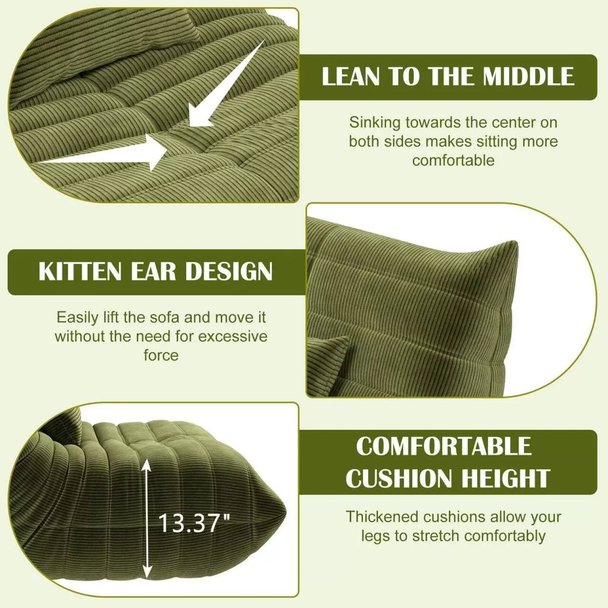 Comfy Corduroy Bean Bag Chair with Pillow – Memory Foam Seating for Adults - DSARD - DSARD