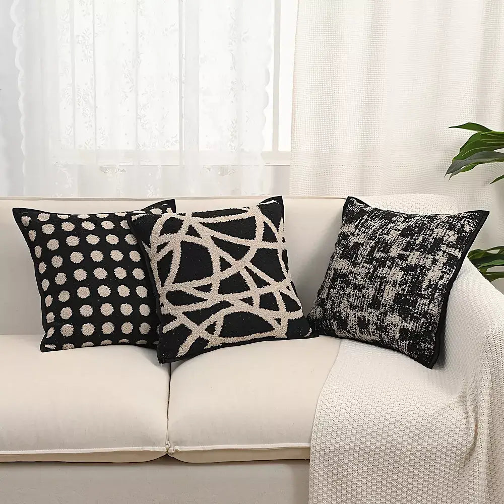 Lux Tufted Velvet Throw Pillow Cover – Black Jacquard 18×18 / 12×12 Inch