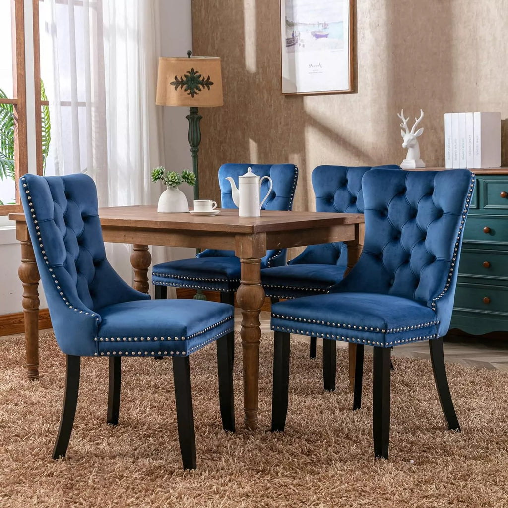 Upholstered Dining Chairs Set of 2 with Nailhead Trim & Solid Wood Legs - DSARD