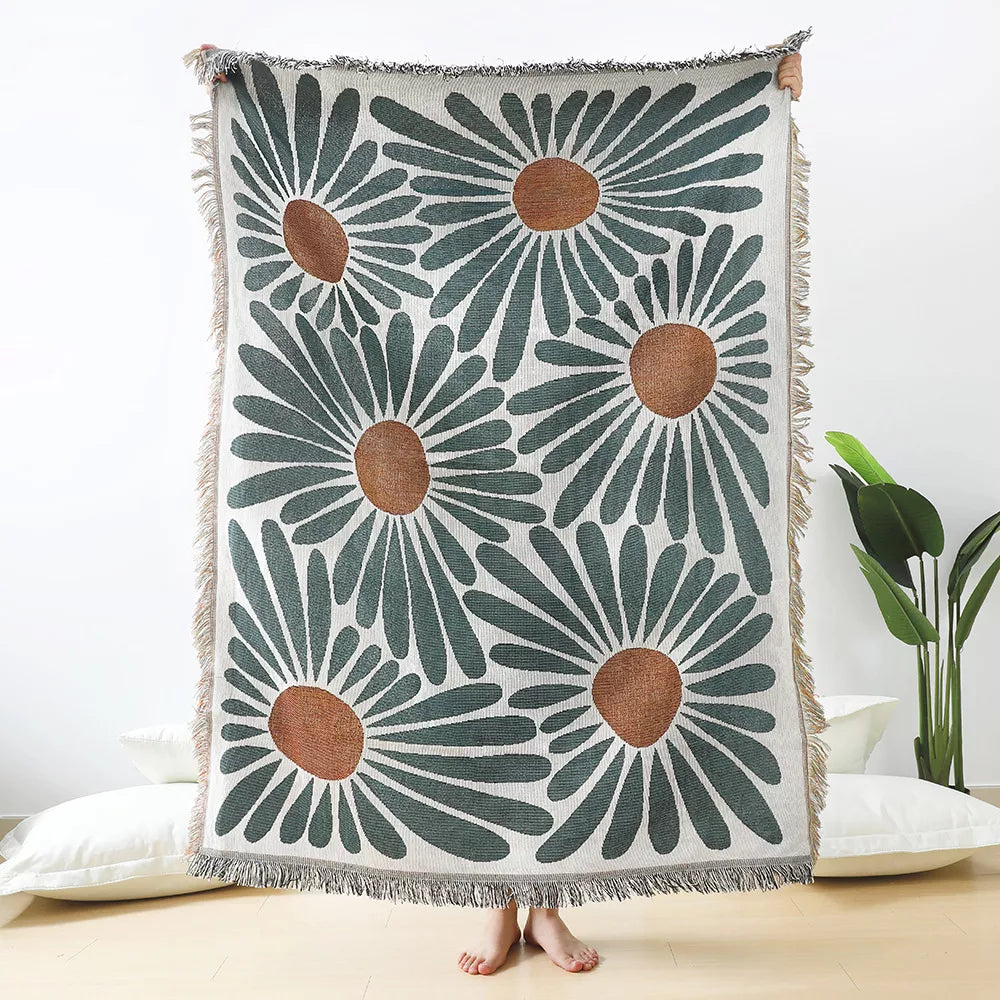 Floral Cotton Throw Blanket – Versatile Home Décor & Outdoor Accessory, 50″x60″