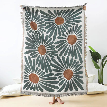 Floral Cotton Throw Blanket – Versatile Home Décor & Outdoor Accessory, 50″x60″