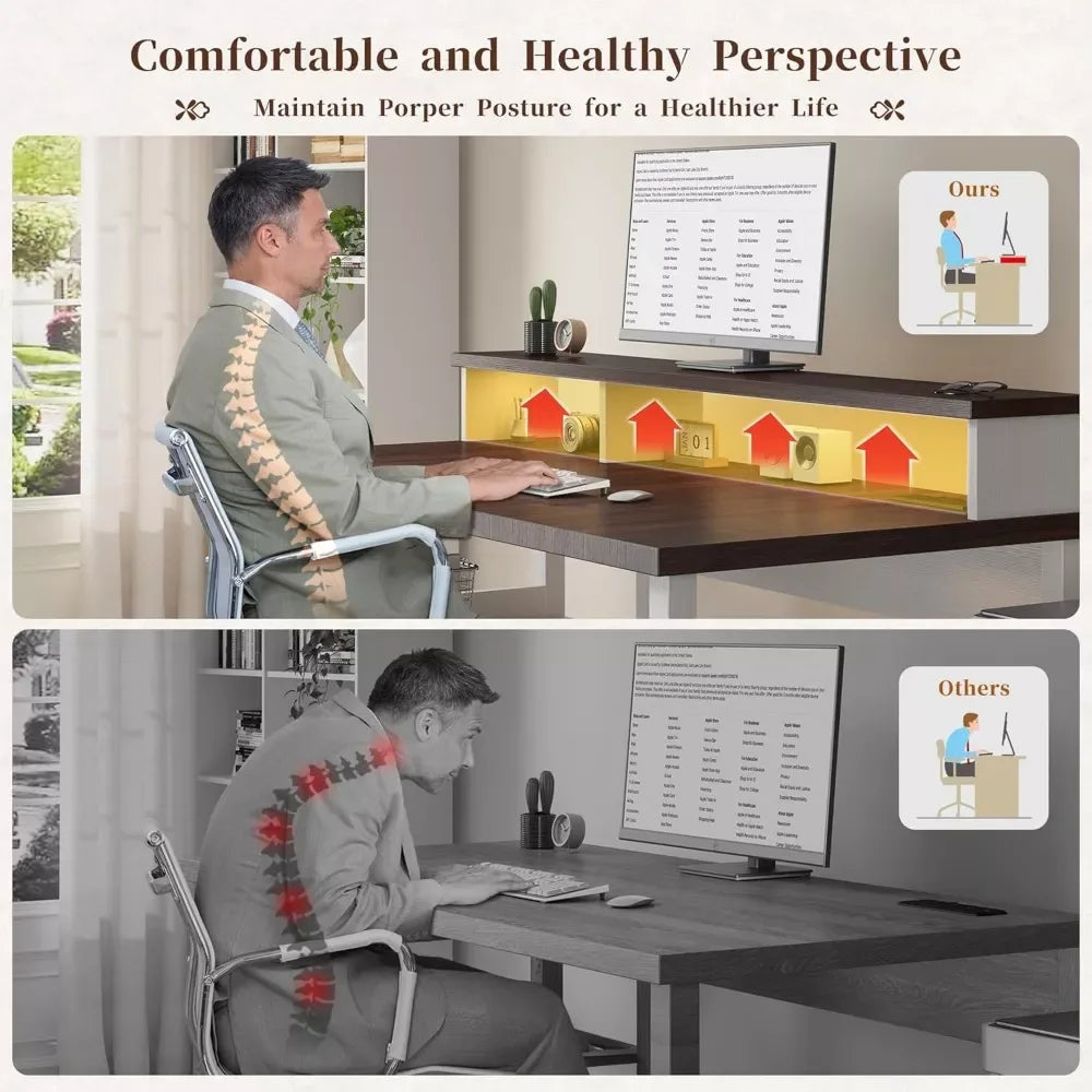 Farmhouse L-Shaped Computer Desk with Drawers, Shelves & Power Outlets - DSARD - DSARD