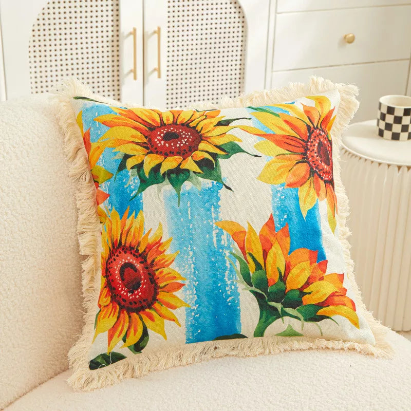 Nordic Sunflower Cotton Linen Pillowcase – Stylish Home Decor