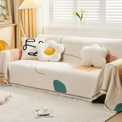 Luxury Chenille Geometric Sofa Cover – Non-Slip All-Season Couch Towel