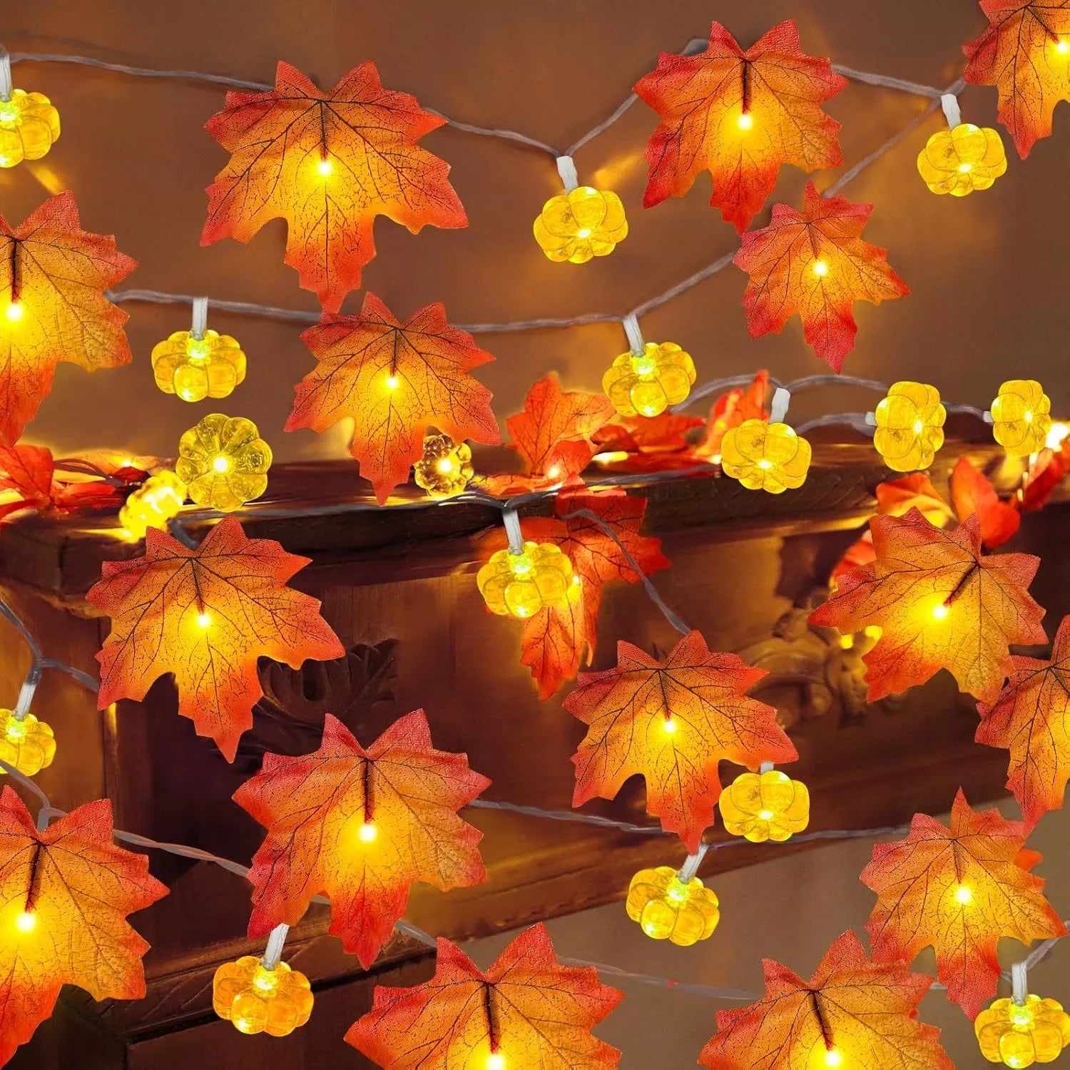 Autumn Maple Leaf & Pumpkin LED String Lights – 1.5M Battery Operated - DSARD