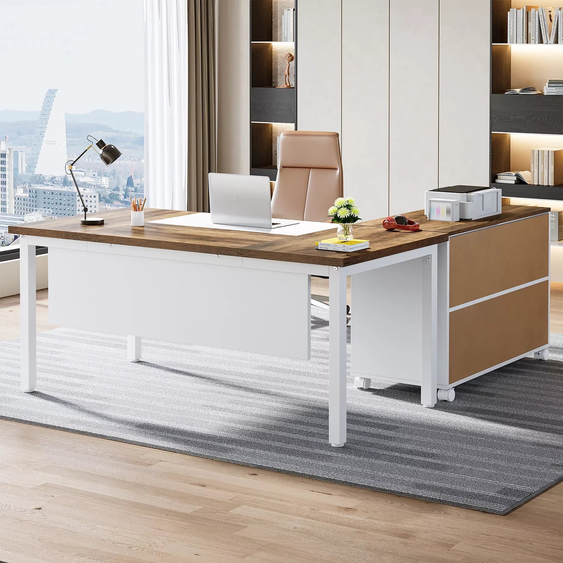 63″ L Shaped Executive Desk with Drawer Cabinet - DSARD - DSARD