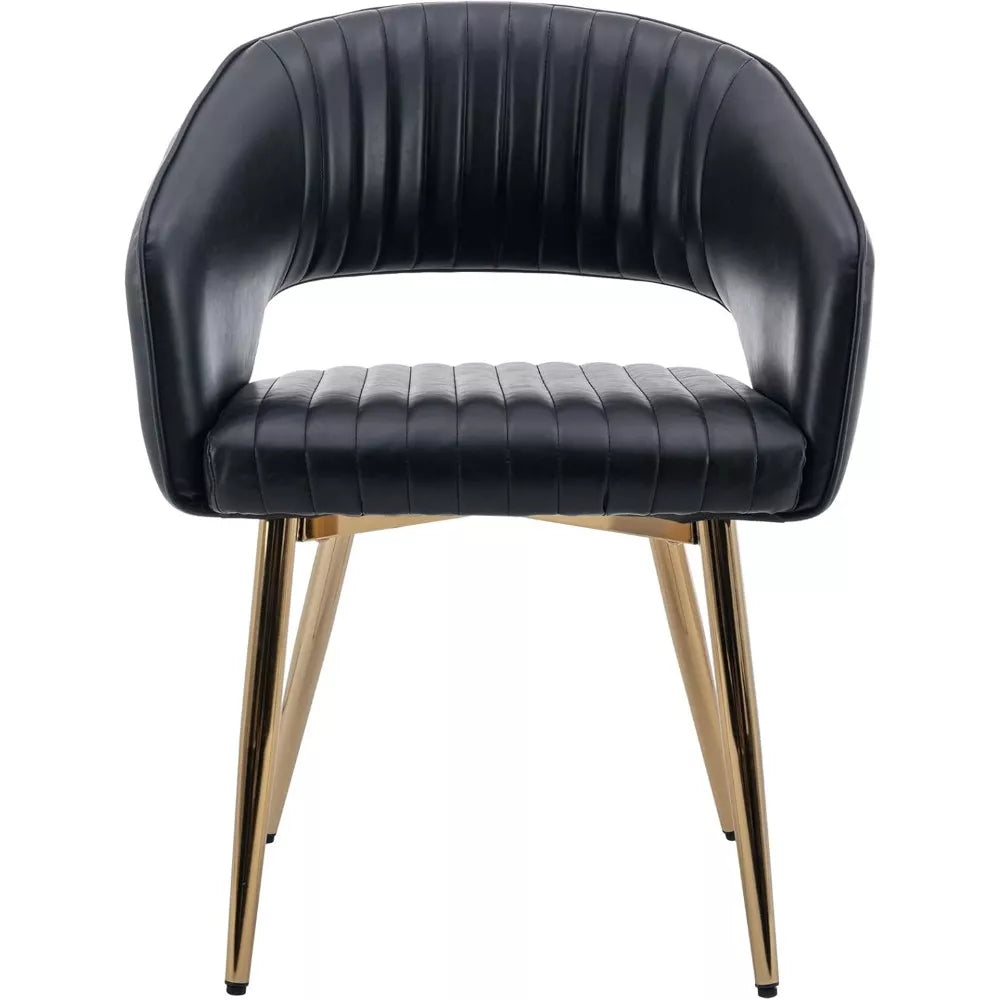 Set of 4 Modern Brown Faux Leather Dining Chairs with Wooden Armrests - DSARD