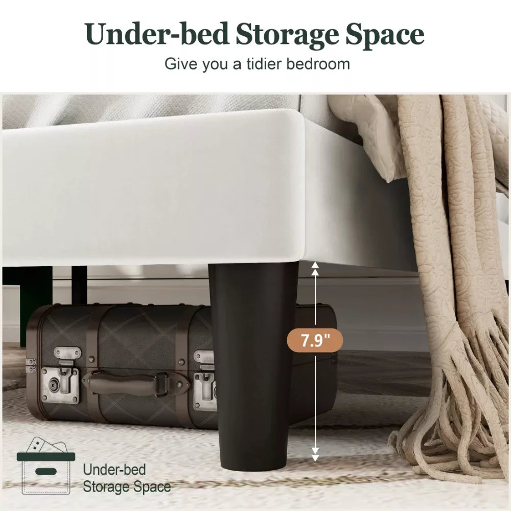 Queen Velvet Upholstered Bed Frame with Adjustable Headboard & Storage - DSARD