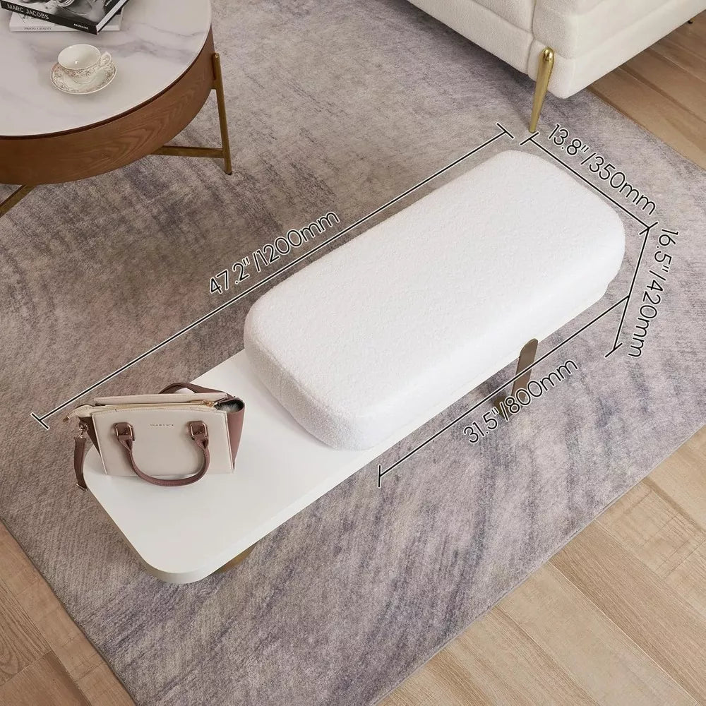 Modern Wooden Entryway Bench with Upholstered Seat & Abstract Metal Legs - DSARD