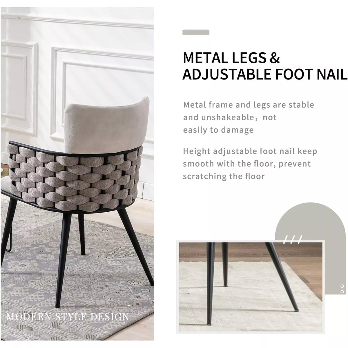 Mid-Century Velvet Woven Dining Chairs Set of 2 – Modern Upholstered Kitchen Seats - DSARD