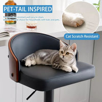 Set of 2 Adjustable Swivel Bar Stools, Cat Scratch Resistant Faux Leather, Wooden Backrest, Black Footrest - DSARD
