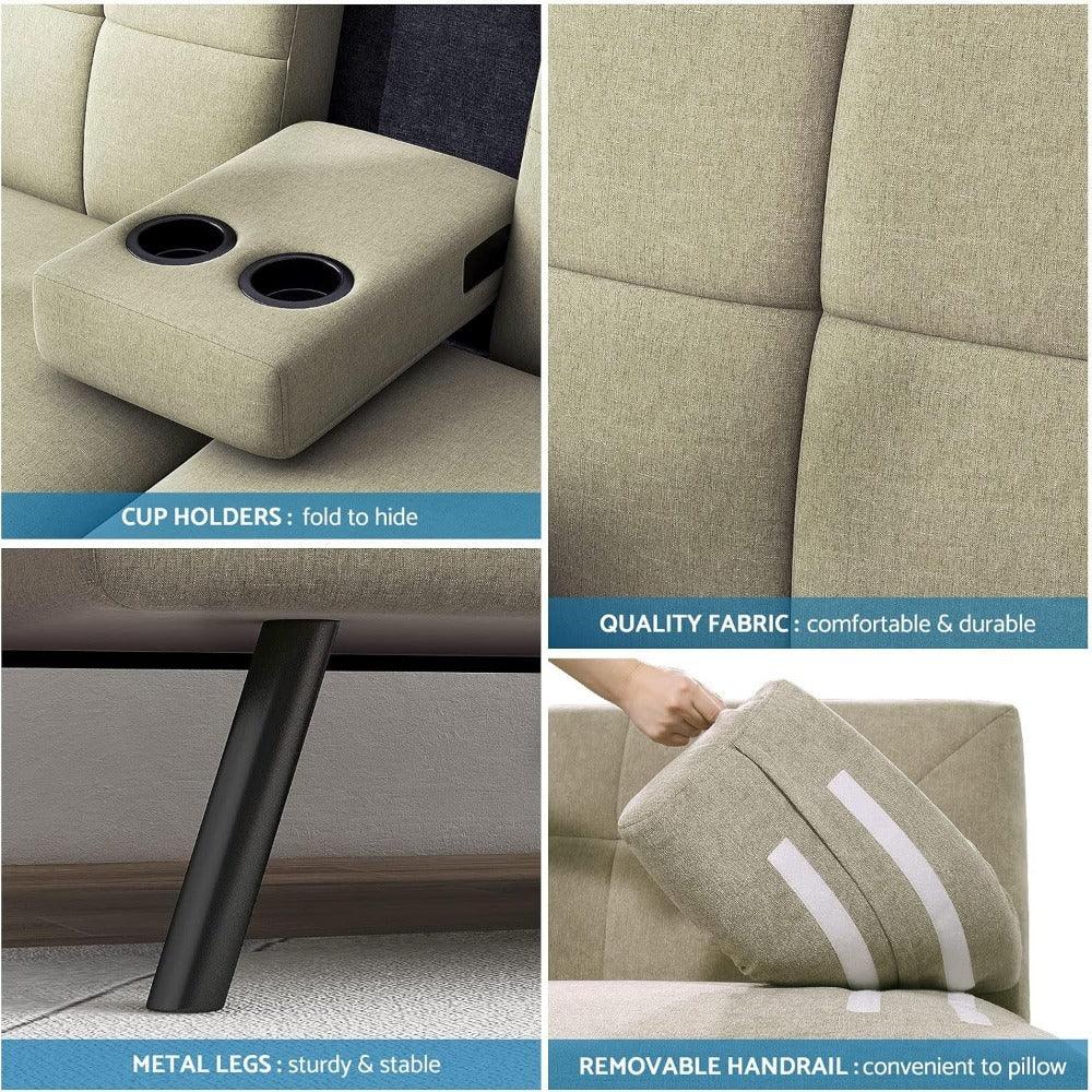 Convertible Linen Fabric Lounge Couch with Cup Holders - DSARD - DSARD