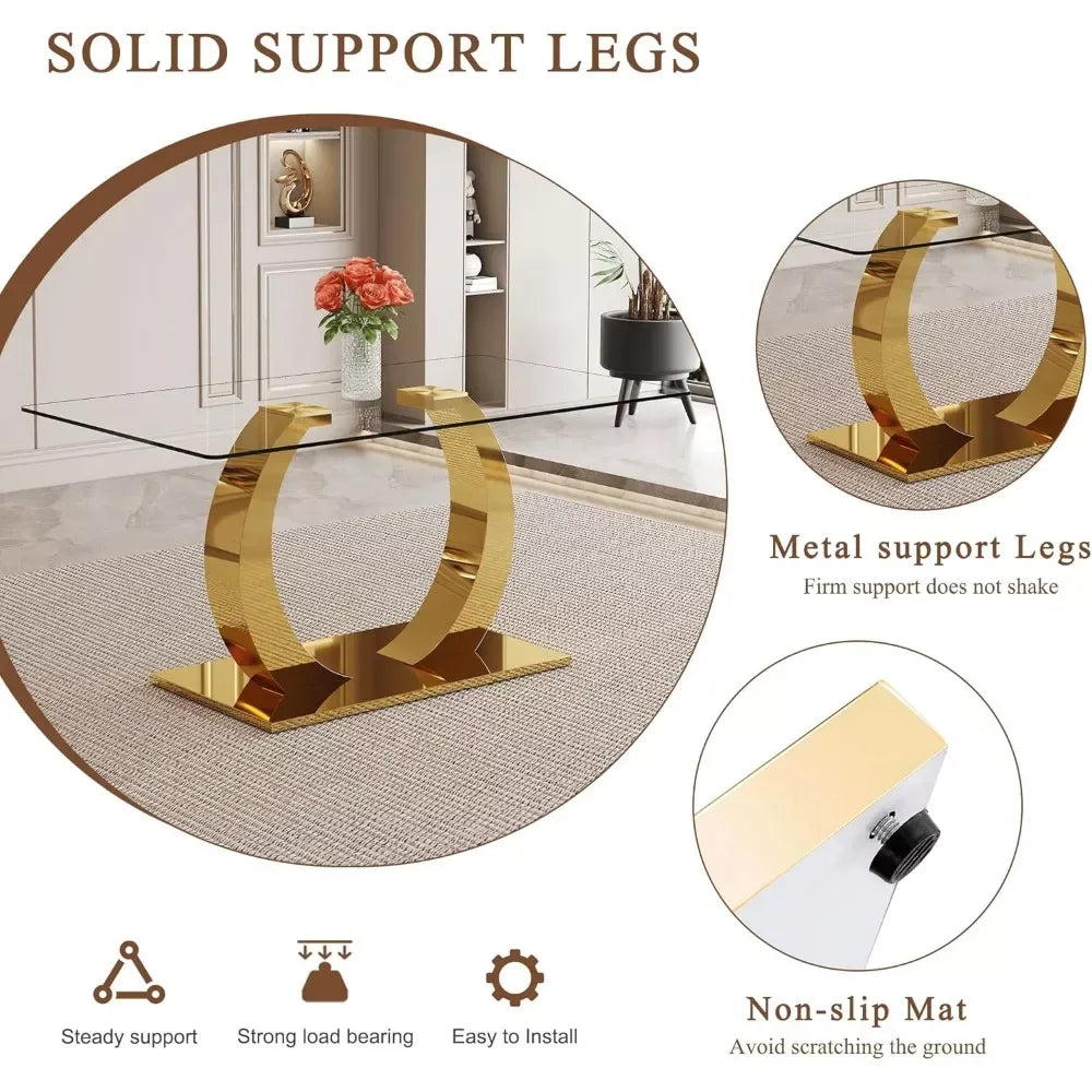 63” Modern Glass Dining Table with Gold Legs – Seats 4 to 6 - DSARD - DSARD