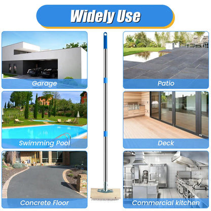 Stainless Steel Wire Floor Scrub Brush with Long Adjustable Handle for Outdoor Cleaning