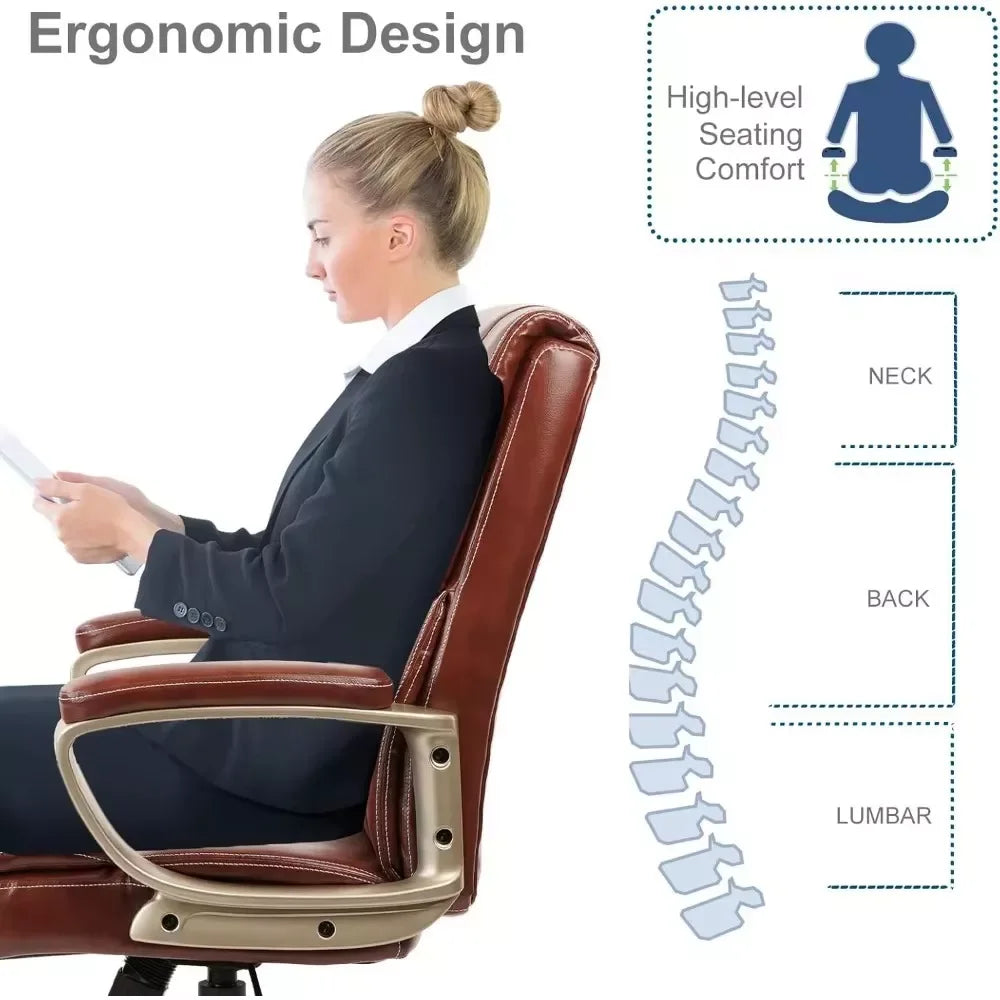 Brown High Back Executive Office Chair – PU Leather, Lumbar Support, Ergonomic - DSARD - DSARD