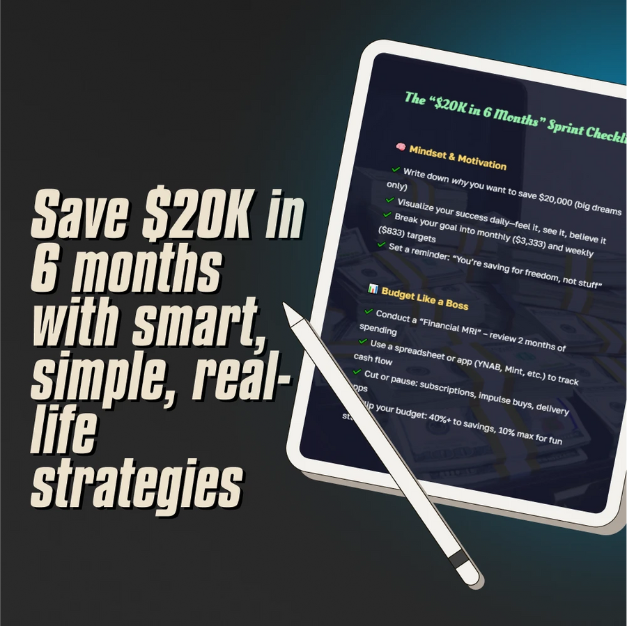 The “$20K in 6 Months” Sprint Checklist | How to Save $20K in 6 Months | Digital Saving Challenge Checklist
