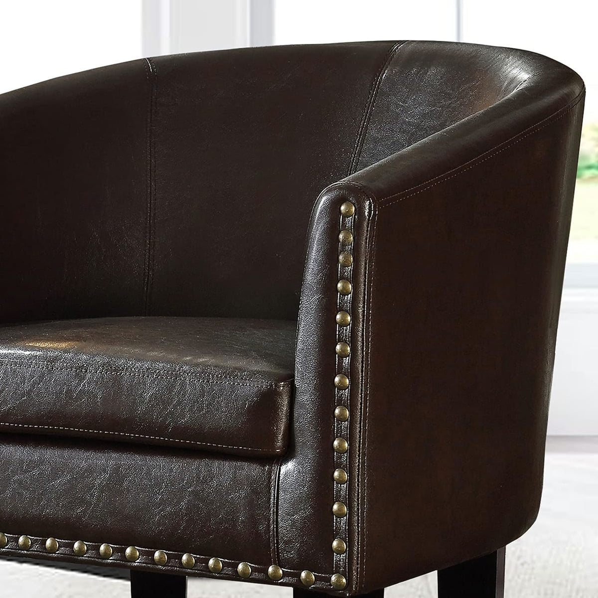Modern Minimalist Faux Leather Barrel Armchair - DSARD