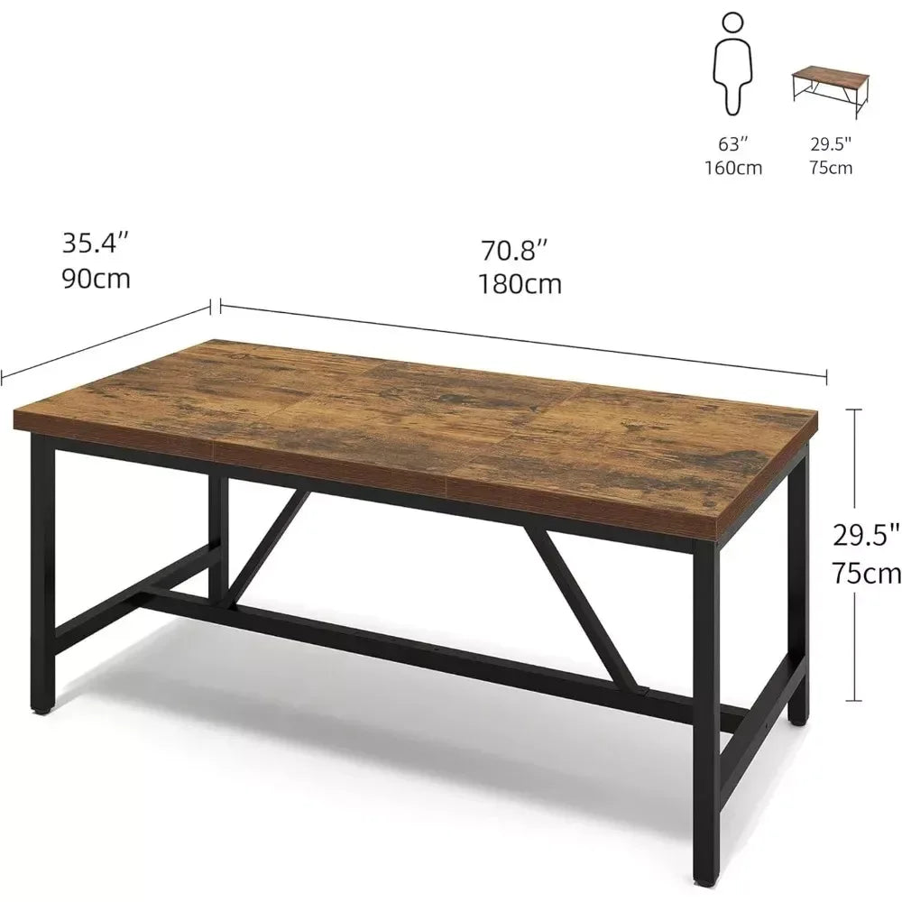 70.8″ Rustic Brown Farmhouse Dining Table for 6-8 People – Industrial Wood Style - DSARD - DSARD