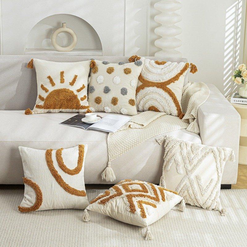 Bohemian Geometric Embroidered Tassel Pillow Cover 18×18 Inch - DSARD