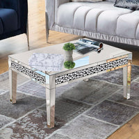 Luxury Rectangular Mirror Coffee Table with Crystal Inlay - DSARD