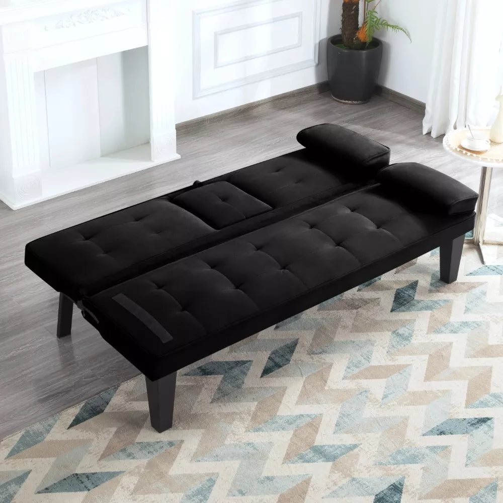 Velvet Futon Sleeper Sofa Bed with Cup Holders and Adjustable Backrest - DSARD