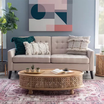 Boho Chic Oval Hand Carved Wood Coffee Table - DSARD