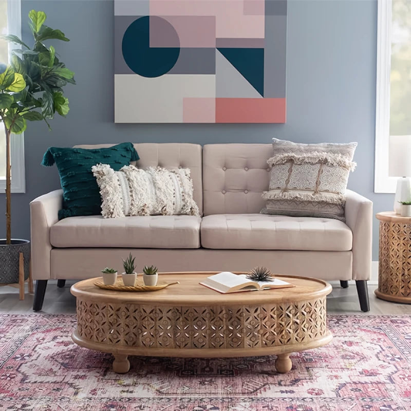 Boho Chic Oval Hand Carved Wood Coffee Table - DSARD