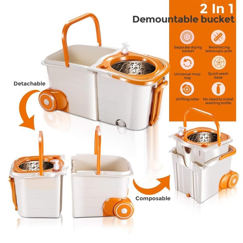 Spin Mop and Bucket System with 4 Microfiber Pads – Efficient Floor Cleaning Set