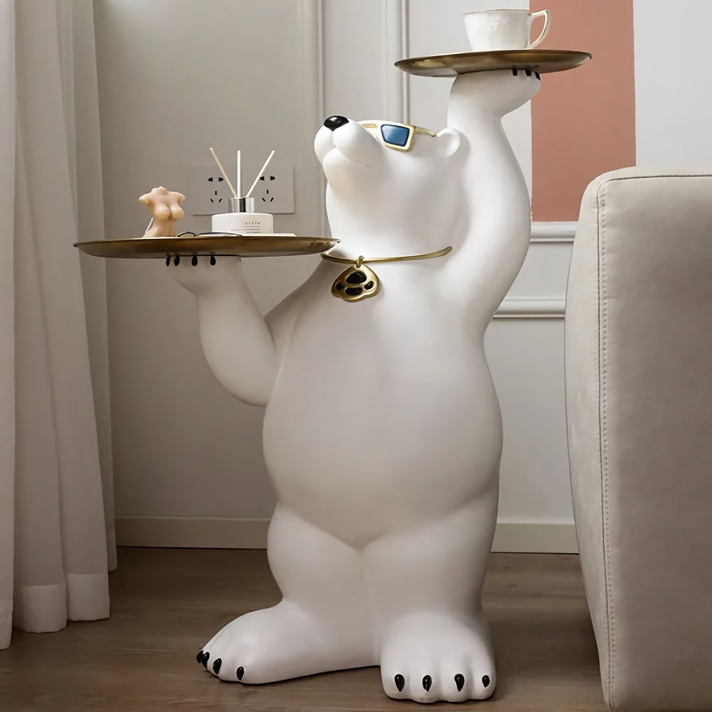 White Bear Tray Sculpture – Luxurious Home Decor Accent