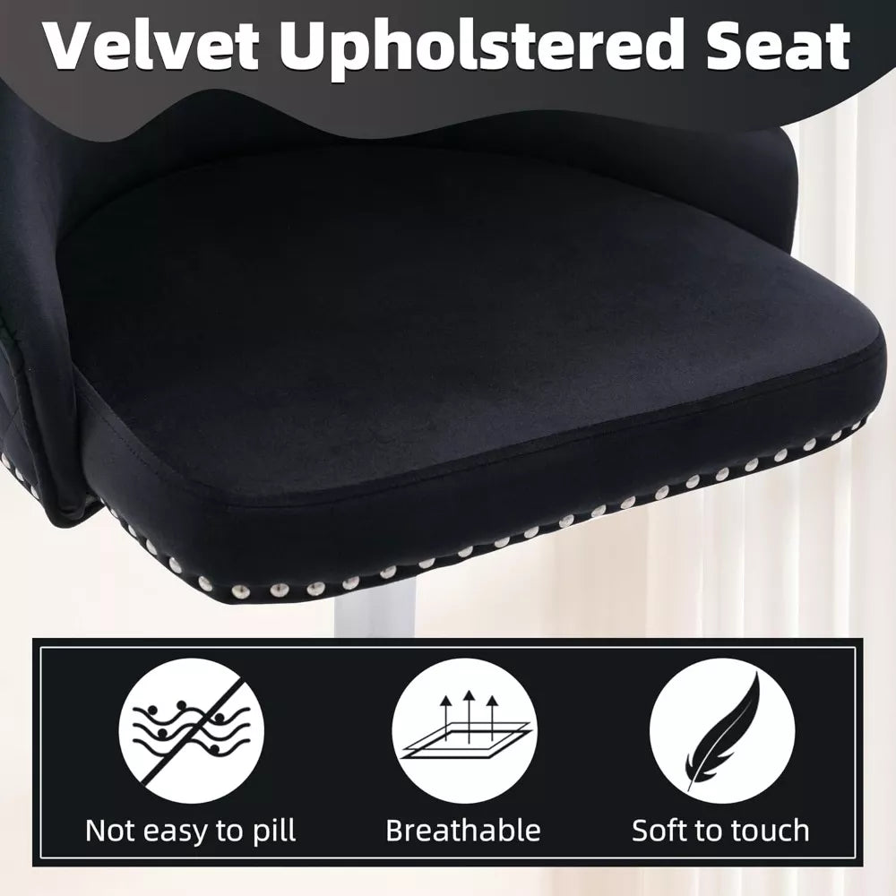 Velvet Swivel Bar Stools Set of 4 – Elegant Counter Height Chairs with Tufted High-Back & Lion Head Ring - DSARD