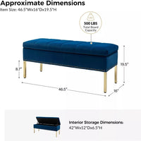 Velvet Flip-Top Storage Ottoman Bench with Nailhead Trim for Bedroom or Entryway - DSARD