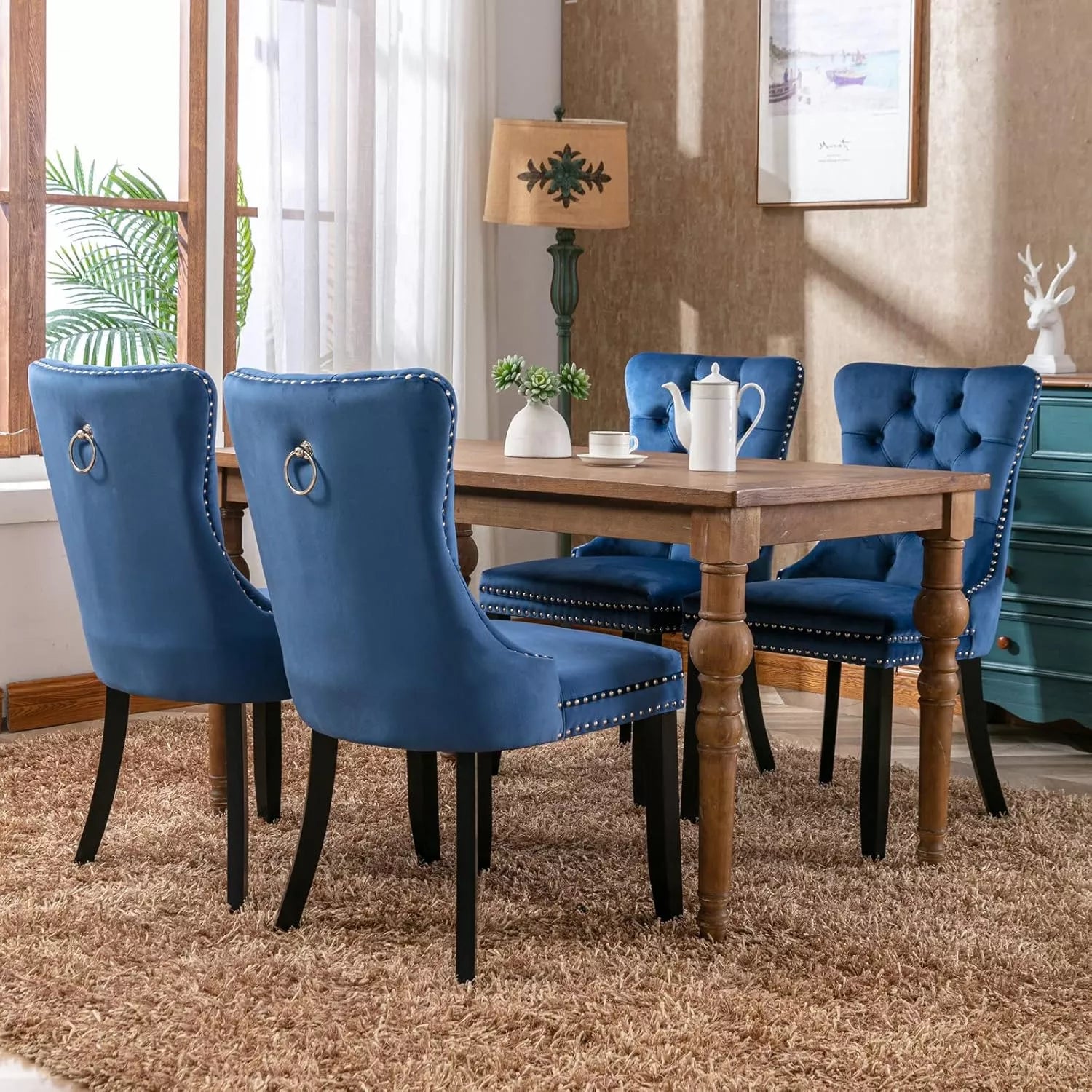 Upholstered Dining Chairs Set of 2 with Nailhead Trim & Solid Wood Legs - DSARD