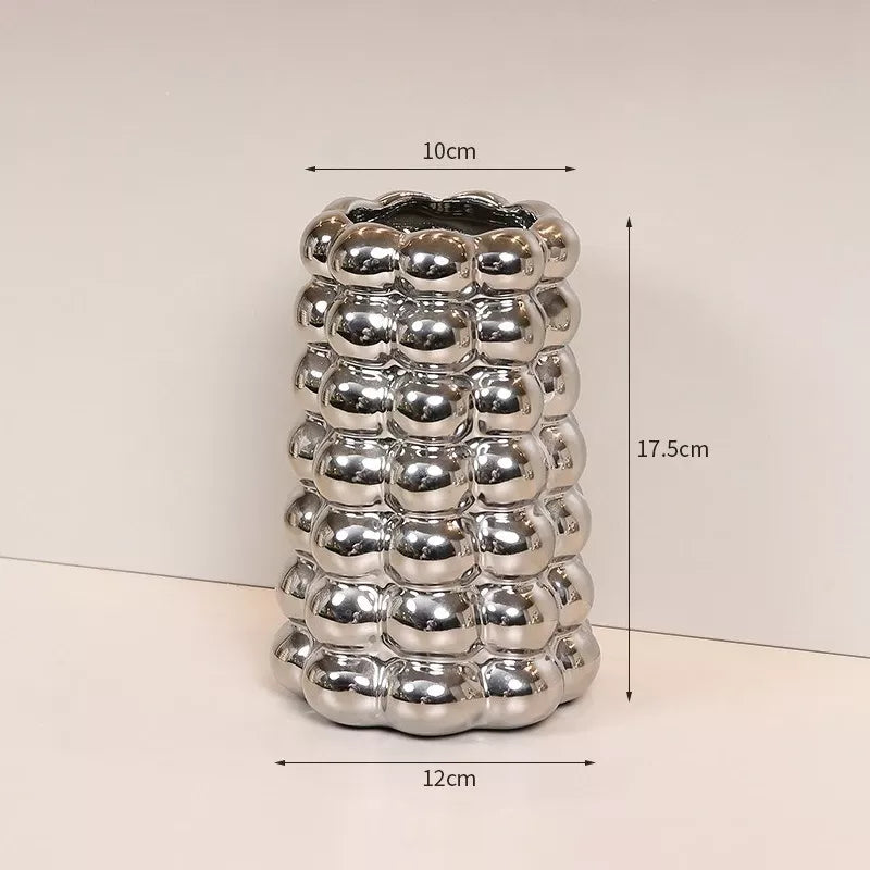 Nordic Ceramic Milk White & Silver Tabletop Vase – Modern Home Decor