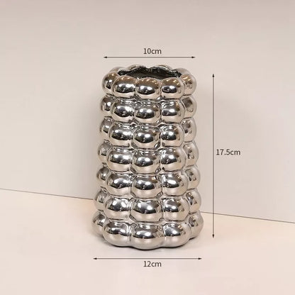 Nordic Ceramic Milk White & Silver Tabletop Vase – Modern Home Decor