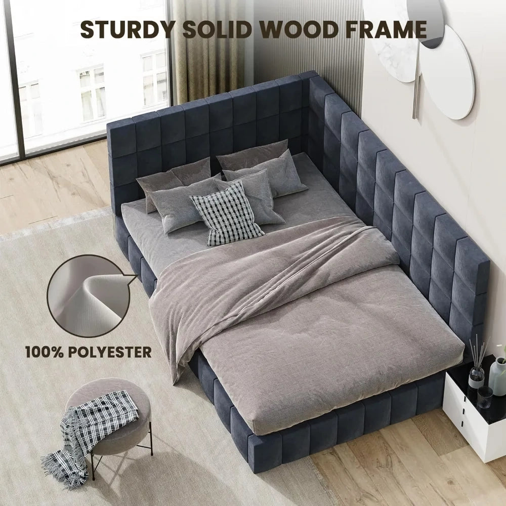 Modern Grey Wooden Daybed Frame with Wood Slat Support - DSARD